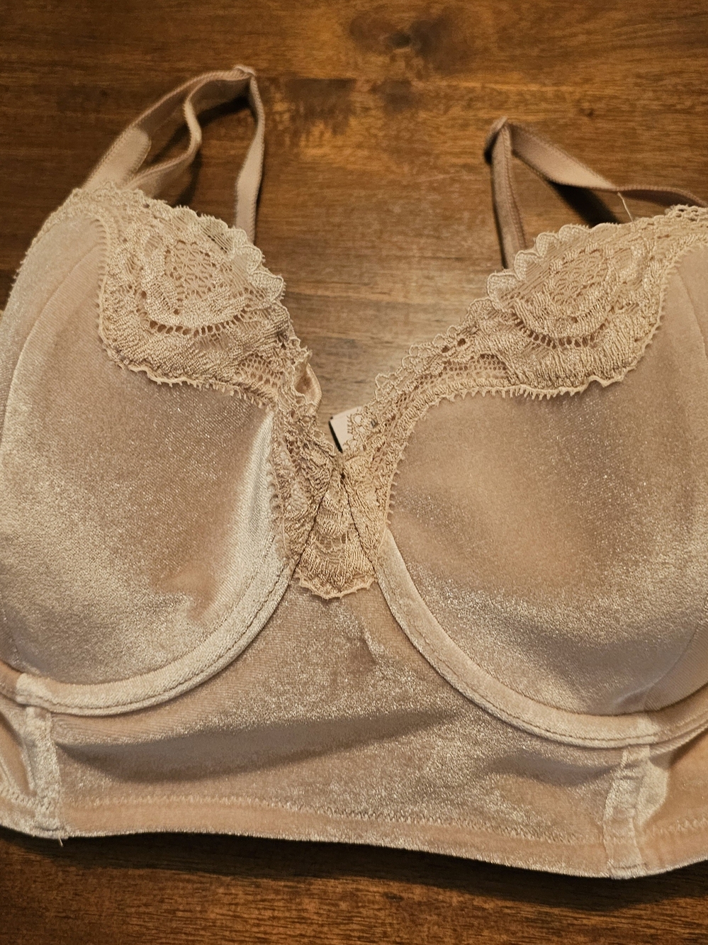 Victoria's Secret Dream Angels Velvet Bra Bandeau Strapless Beige Lace 34DD.